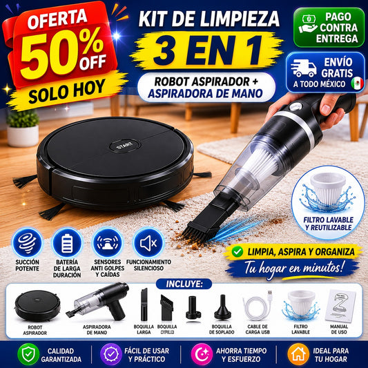 🤖 Kit Limpieza Total: Robot Aspirador + Aspiradora de Mano
